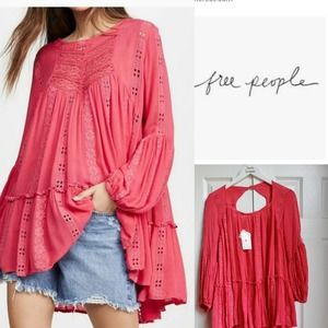 Free People Orange Long Peasant Top Size Small